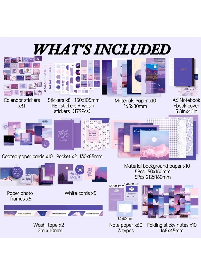 EASTHILL - EASTHILL Paper 348 Pcs Aesthetic Scrapbook Kit,Scrapbooking Supplies Kit, Junk Journal Supplies Kit With A6 Grid Notebook,Bullet Junk Journals Kit,Diy Gift Journaling Kit For Teen Girl Women (Blue) - Image 1