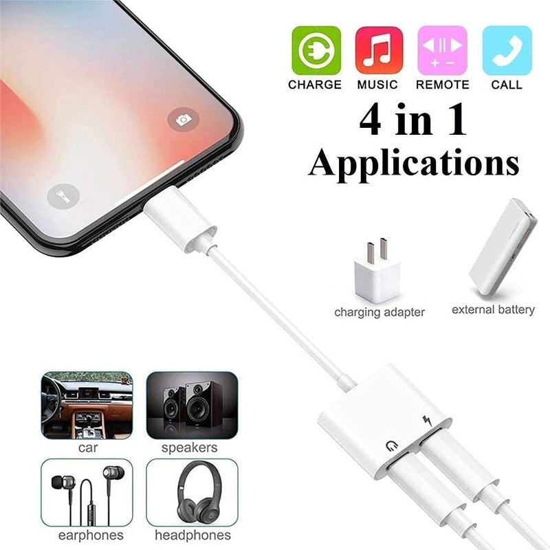 DesofIcon [Apple MFi Certified] 2PACK iPhone Lightning to 2 Lightning Adapter, Dual Lightning AUX + Charger Adapter Dongle Cable Splitter Compatible for iPhone 12/11/SE/X/XR/XS/8/7/6 Support Call + Charging - Image 2