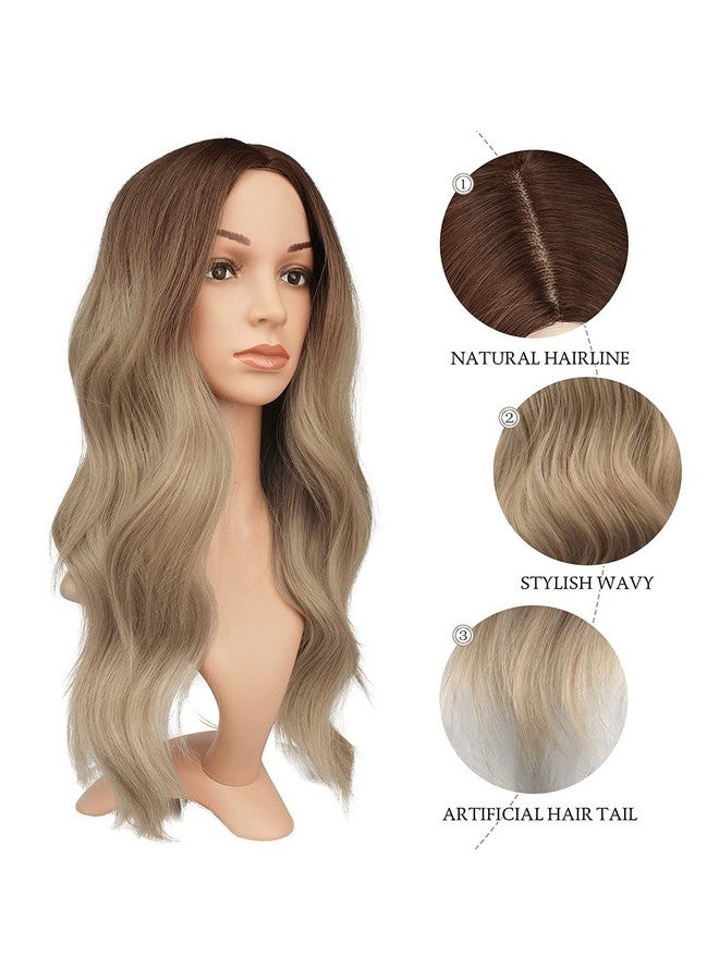 فيشبن باروكة شعر أشقر طويل من FESHFEN للنساء، 22 بوصة، بني إلى أشقر، باروكة شعر كاملة مموجة طويلة، باروكة شعر صناعية ذات فراق متوسط، ذات مظهر طبيعي للحفلات اليومية - Image 5