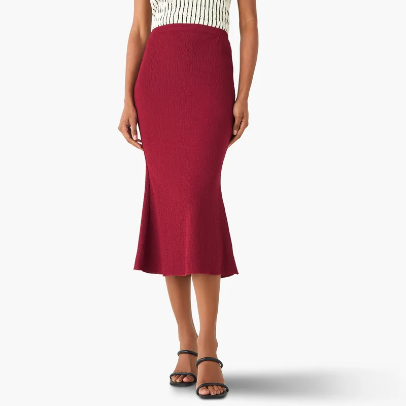 Midi A-line Textured Skirt