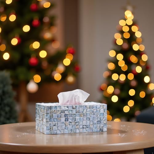 PEMAR Rectangular Mother of Pearl Tissue Box Capiz Shell Handmade Rectangle Tissue Box Cover Holder Decorative Napkin Dispenser Organizer Rustic Farmhouse Vintage Decor (Blue) - Image 2