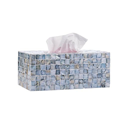PEMAR Rectangular Mother of Pearl Tissue Box Capiz Shell Handmade Rectangle Tissue Box Cover Holder Decorative Napkin Dispenser Organizer Rustic Farmhouse Vintage Decor (Blue) - Image 1