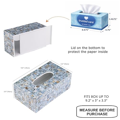 PEMAR Rectangular Mother of Pearl Tissue Box Capiz Shell Handmade Rectangle Tissue Box Cover Holder Decorative Napkin Dispenser Organizer Rustic Farmhouse Vintage Decor (Blue) - Image 3