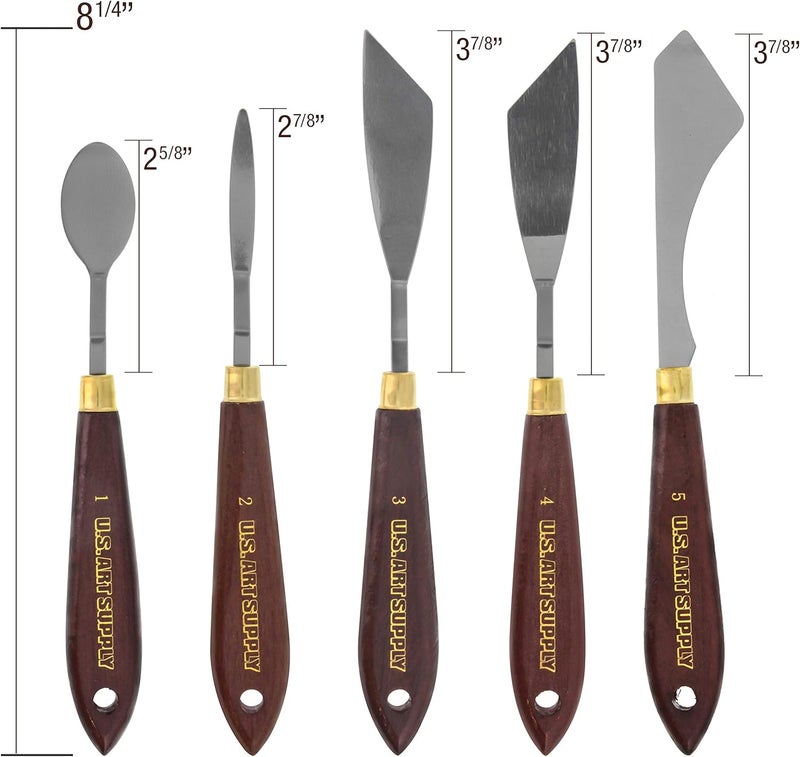 US Art Supply 5-Piece Artist Stainless Steel Palette Knife Set - Wood Hande Flexible Spatula Painting Knives for Color Mixing Spreading, Applying Oil, Acrylic Paint on Canvas - Image 4