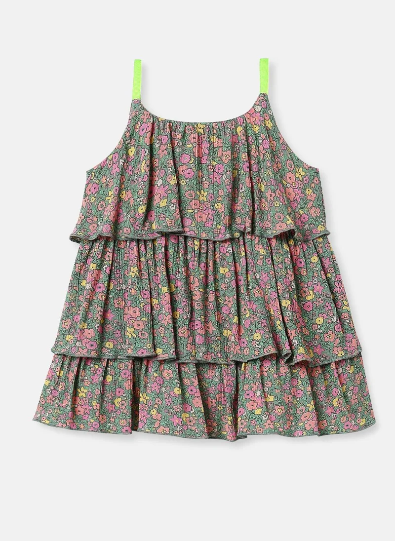 Nautinati Nautinati Girls Floral Printed Knee Length Sleeveless Frock