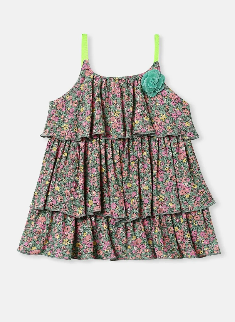 Nautinati Nautinati Girls Floral Printed Knee Length Sleeveless Frock