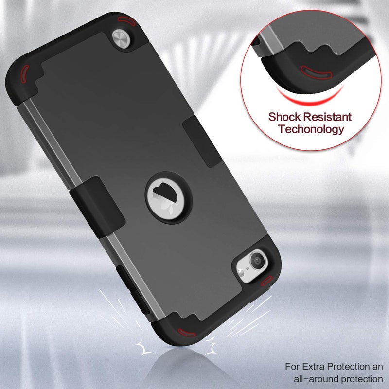 IDweel for iPod Touch Case with 2 Screen Protectors, 3 in 1 Hard PC Case + Silicone Shockproof for Kids Heavy Duty Hard Case Cover for iPod Touch 7th/6th/5th Generation,Black - Image 5