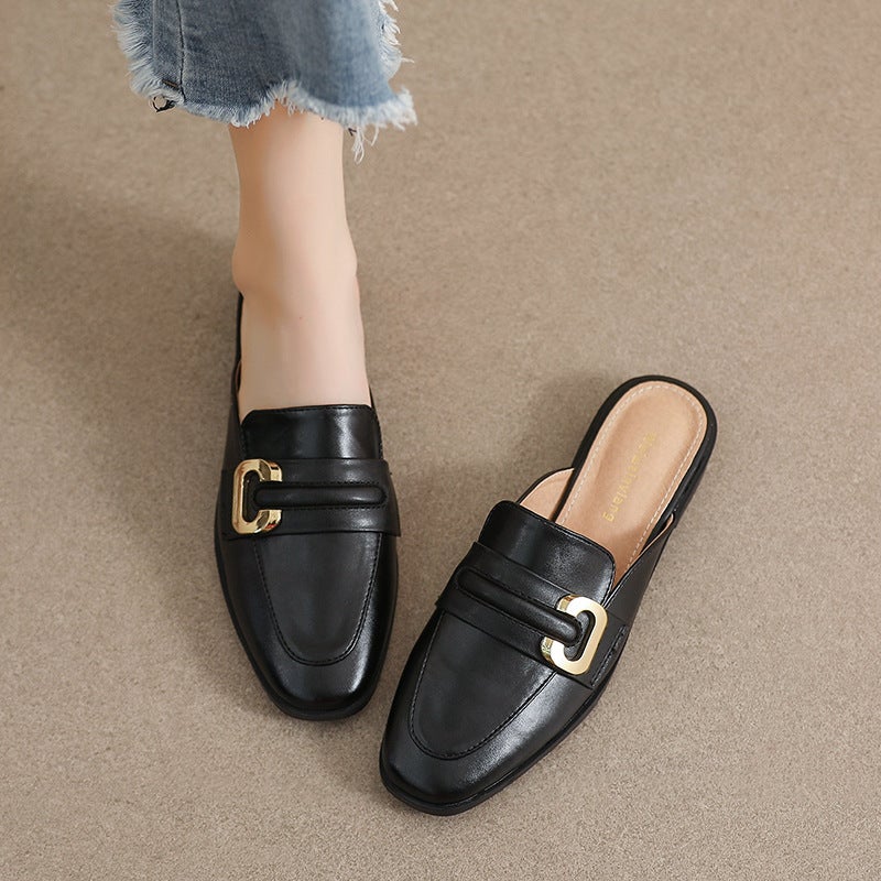 Weiwei girl 340-7 slippers women's outdoor wear French all-match flat closed toe slippers retro style slip-on Muller shoes - Image 5