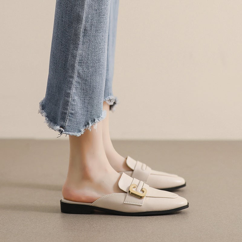 Weiwei girl 340-7 slippers women's outdoor wear French all-match flat closed toe slippers retro style slip-on Muller shoes - Image 3