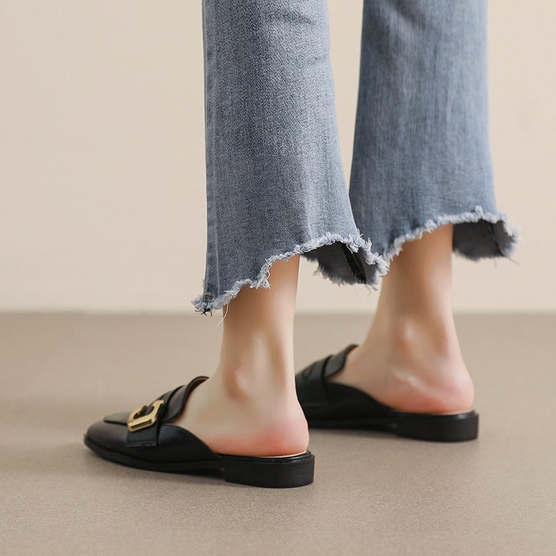 Weiwei girl 340-7 slippers women's outdoor wear French all-match flat closed toe slippers retro style slip-on Muller shoes - Image 4