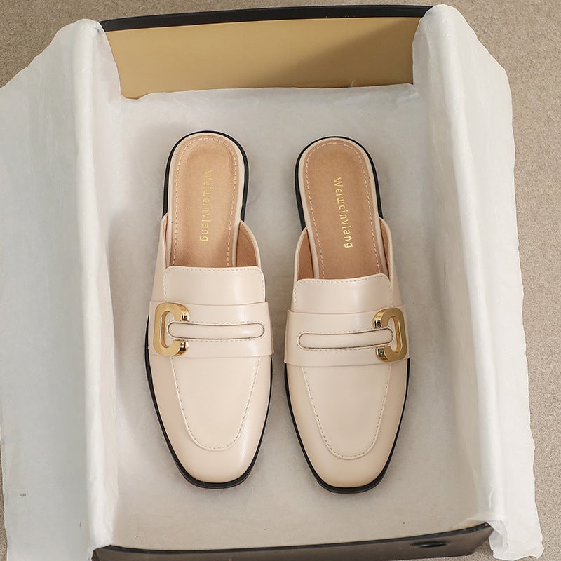 Weiwei girl 340-7 slippers women's outdoor wear French all-match flat closed toe slippers retro style slip-on Muller shoes - Image 2