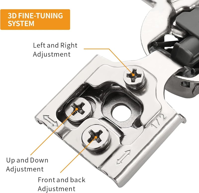 Chibery 50 Pack 1/2" Overlay 3D Soft Close Concealed Hinge for Face Frame Door, Smooth Slow Self Closing Hinges, Satin Nickel, Hidden 105° Open Angle Stainless Steel Hinge for Kitchen Cabinet Door - Image 4