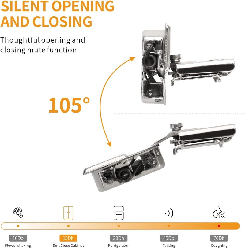Chibery 50 Pack 1/2" Overlay 3D Soft Close Concealed Hinge for Face Frame Door, Smooth Slow Self Closing Hinges, Satin Nickel, Hidden 105° Open Angle Stainless Steel Hinge for Kitchen Cabinet Door - Image 3