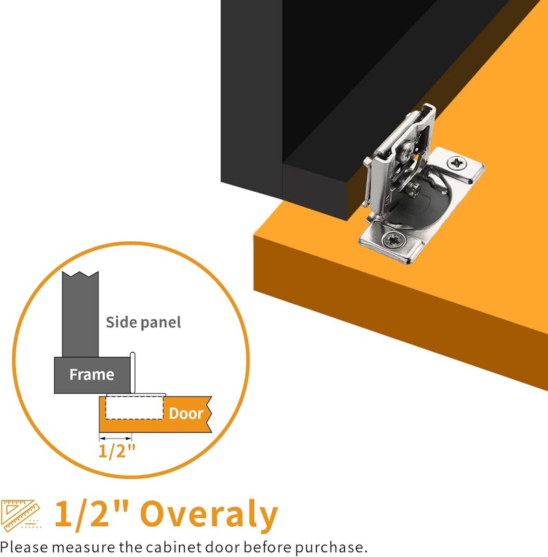 Chibery 50 Pack 1/2" Overlay 3D Soft Close Concealed Hinge for Face Frame Door, Smooth Slow Self Closing Hinges, Satin Nickel, Hidden 105° Open Angle Stainless Steel Hinge for Kitchen Cabinet Door - Image 5