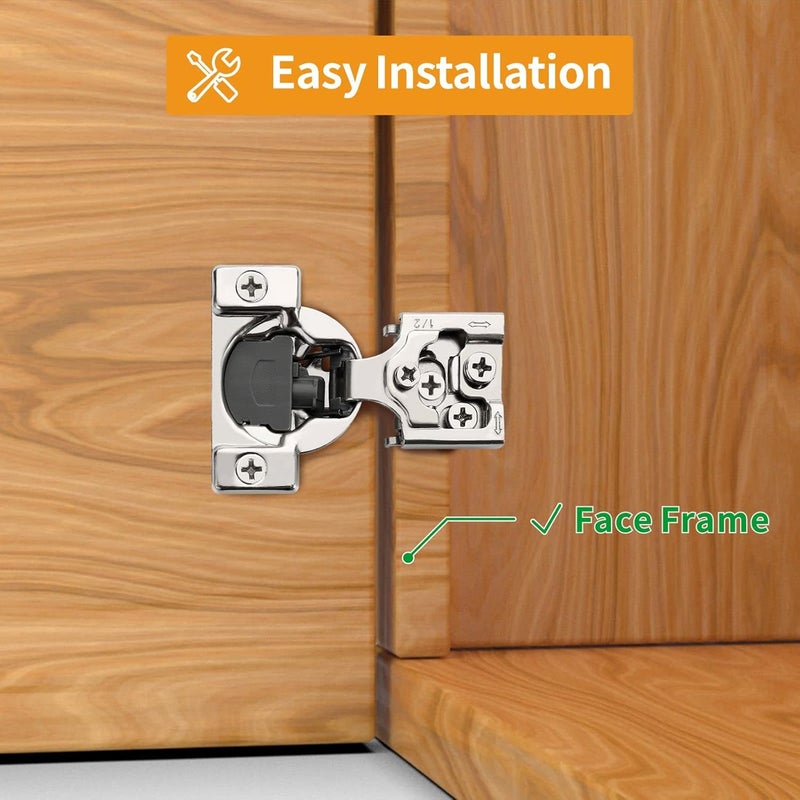 Chibery 50 Pack 1/2" Overlay 3D Soft Close Concealed Hinge for Face Frame Door, Smooth Slow Self Closing Hinges, Satin Nickel, Hidden 105° Open Angle Stainless Steel Hinge for Kitchen Cabinet Door - Image 2