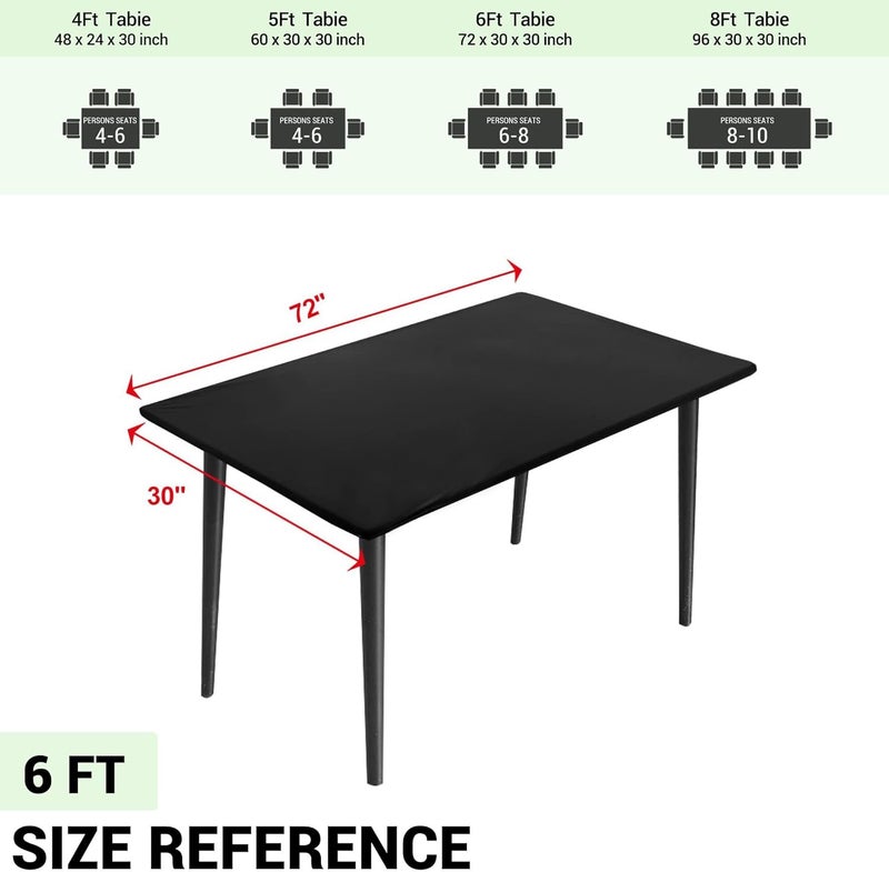 Obstal Tablecloth for 1.8 m Tables, Reversible Waterproof Stain Resistant Elastic Stretch Wipe Clean Tablecloth for Indoor Outdoor Use Fits Rectangular Tables, 183 x 76 cm, Black - Image 2