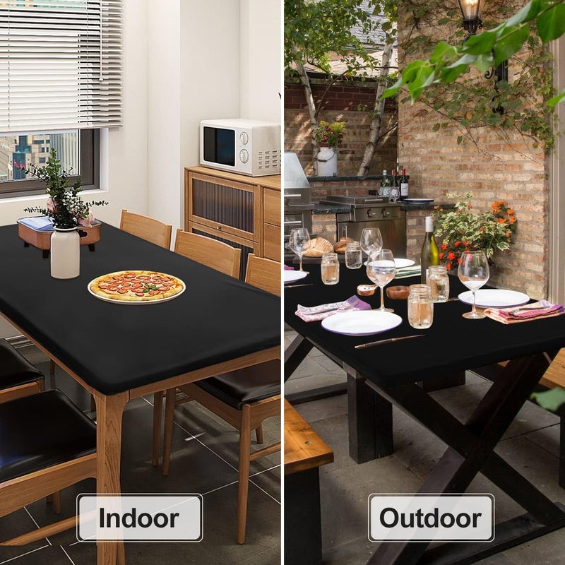 Obstal Tablecloth for 1.8 m Tables, Reversible Waterproof Stain Resistant Elastic Stretch Wipe Clean Tablecloth for Indoor Outdoor Use Fits Rectangular Tables, 183 x 76 cm, Black - Image 4