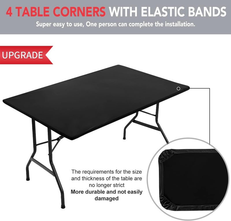 Obstal Tablecloth for 1.8 m Tables, Reversible Waterproof Stain Resistant Elastic Stretch Wipe Clean Tablecloth for Indoor Outdoor Use Fits Rectangular Tables, 183 x 76 cm, Black - Image 3