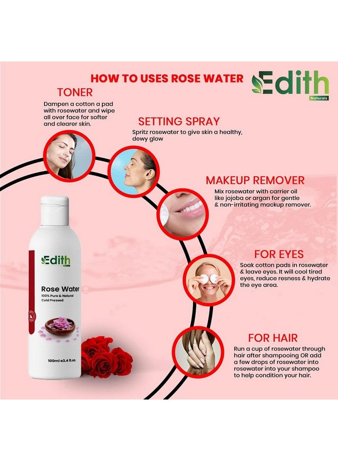 Edith Natural's Premium Rose Water - 100 Ml | With No Paraben | Cleanses, Hydrates & Moisturises Skin | Balances & Restores Skin'S Ph Levels | For All Skin Types, Pack of 1 - Image 2