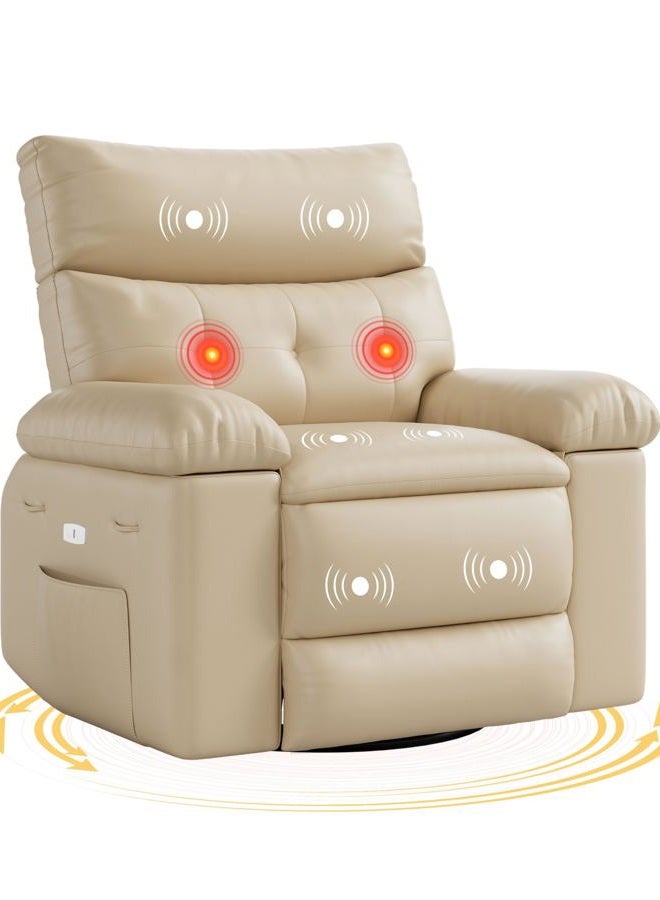GarveeHome Electric Swivel Massage Chair, Power Rocking Recliner with Vibration and Heating, Overstuffed PU Leather Single Sofa with USB Port and Storage, Glider for Living Room Nursery - Image 1