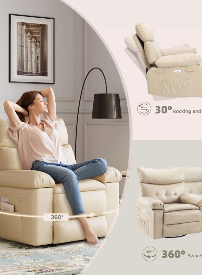 GarveeHome Electric Swivel Massage Chair, Power Rocking Recliner with Vibration and Heating, Overstuffed PU Leather Single Sofa with USB Port and Storage, Glider for Living Room Nursery - Image 3