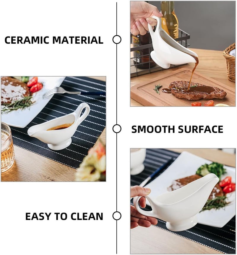 ABOOFAN Ceramic Sauce Pitcher Gravy Boat with Handle Large 100ml Reusable Creamer Syrup Dispenser for Steak Sauce and Coffee Creamer Serving - Image 3