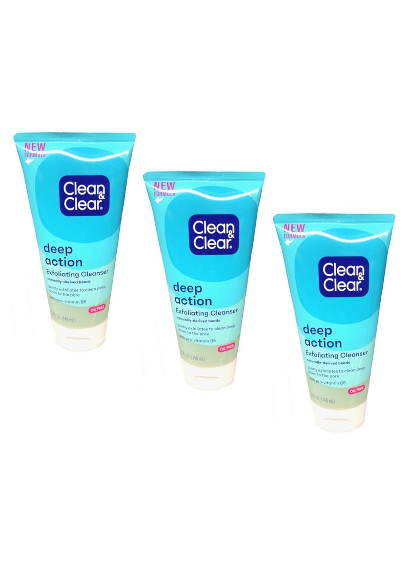 CLEAN & CLEAR Clean  Clear OilFree Deep Action Exfoliating Facial Cleanser with ProVitamin B5 Gentle Exfoliating Daily Face Wash Cleans Deep for Soft Smooth Hydrated Skin ParabenFree 5 fl oz 