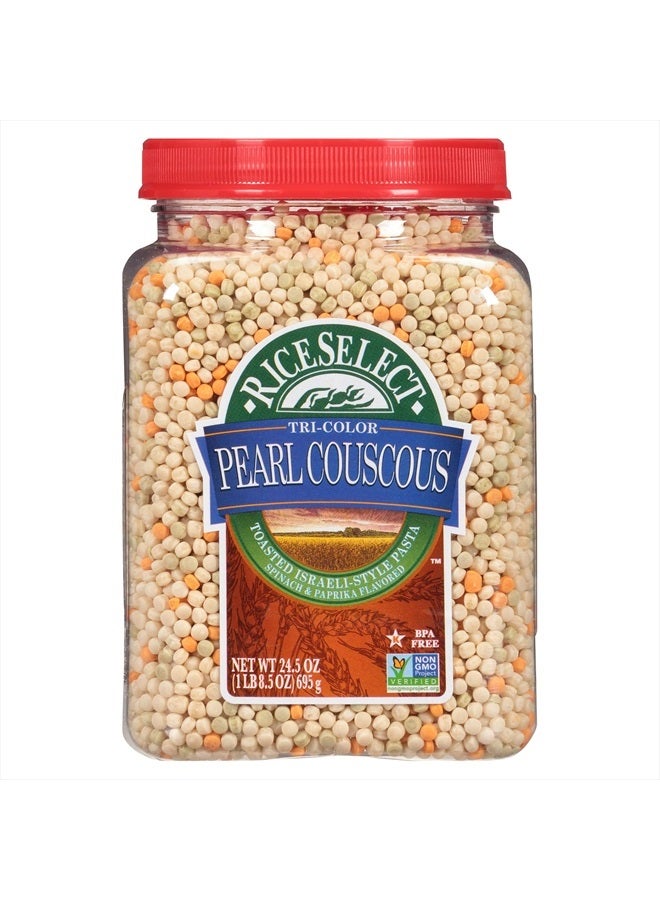 RiceSelect كسكس لؤلؤي ثلاثي الألوان، مكرونة محمصة على الطريقة الإسرائيلية، بنكهة السبانخ والفلفل الحار، 24.5 أونصة (عبوة من 1) - Image 1