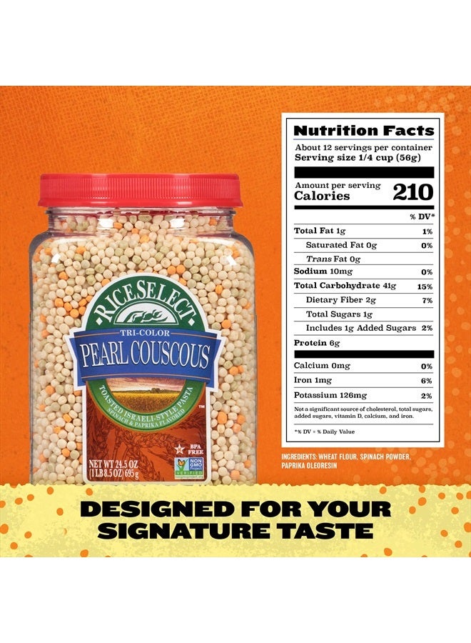 RiceSelect كسكس لؤلؤي ثلاثي الألوان، مكرونة محمصة على الطريقة الإسرائيلية، بنكهة السبانخ والفلفل الحار، 24.5 أونصة (عبوة من 1) - Image 5