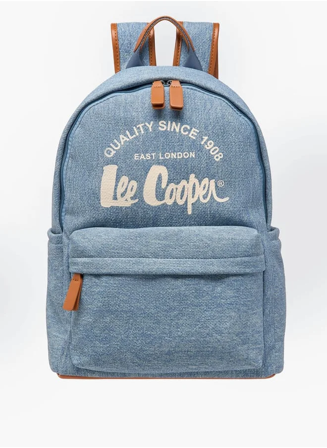 Lee Cooper Women Logo Print Denim Backpack with Adjustable Shoulder Straps - 29x38x14 cm