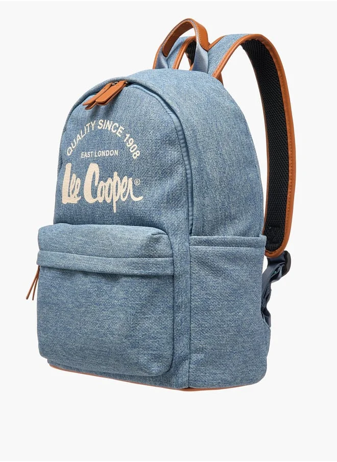 Lee Cooper Women Logo Print Denim Backpack with Adjustable Shoulder Straps - 29x38x14 cm