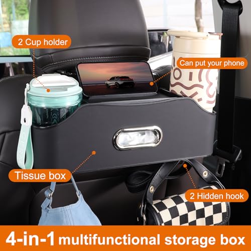 Sancaral Back Seat Cup Holder for Car – Multifunctional Seat Back Organizer with Drink Holders, Tissue Box Storage & Hooks, Fits Headrest for Auto. Black - Image 3