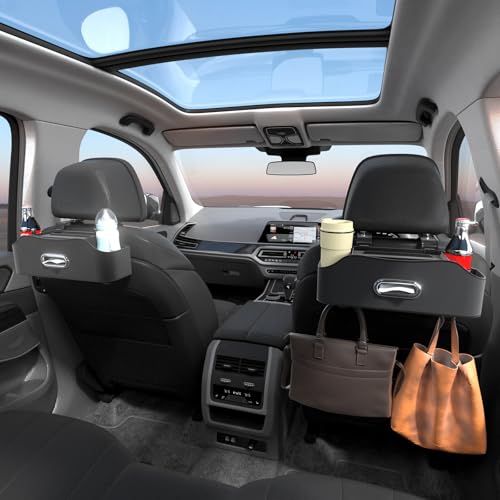 Sancaral Back Seat Cup Holder for Car – Multifunctional Seat Back Organizer with Drink Holders, Tissue Box Storage & Hooks, Fits Headrest for Auto. Black - Image 2