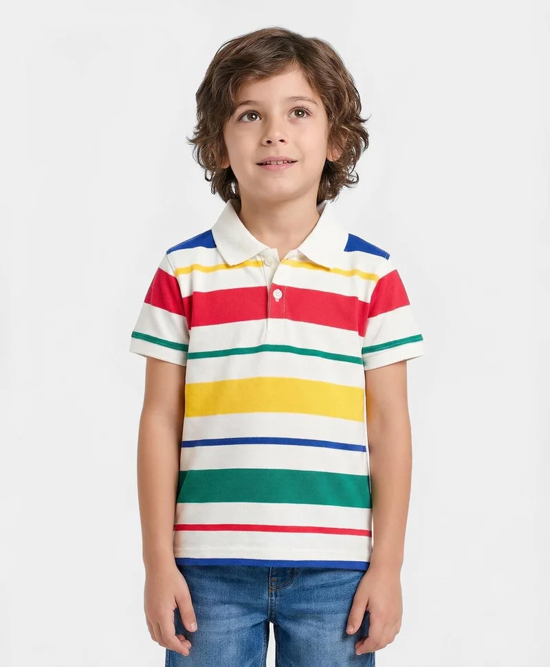 Pine Kids Pine Kids Knit Half Sleeves T-Shirt with Stripes - Multi Color