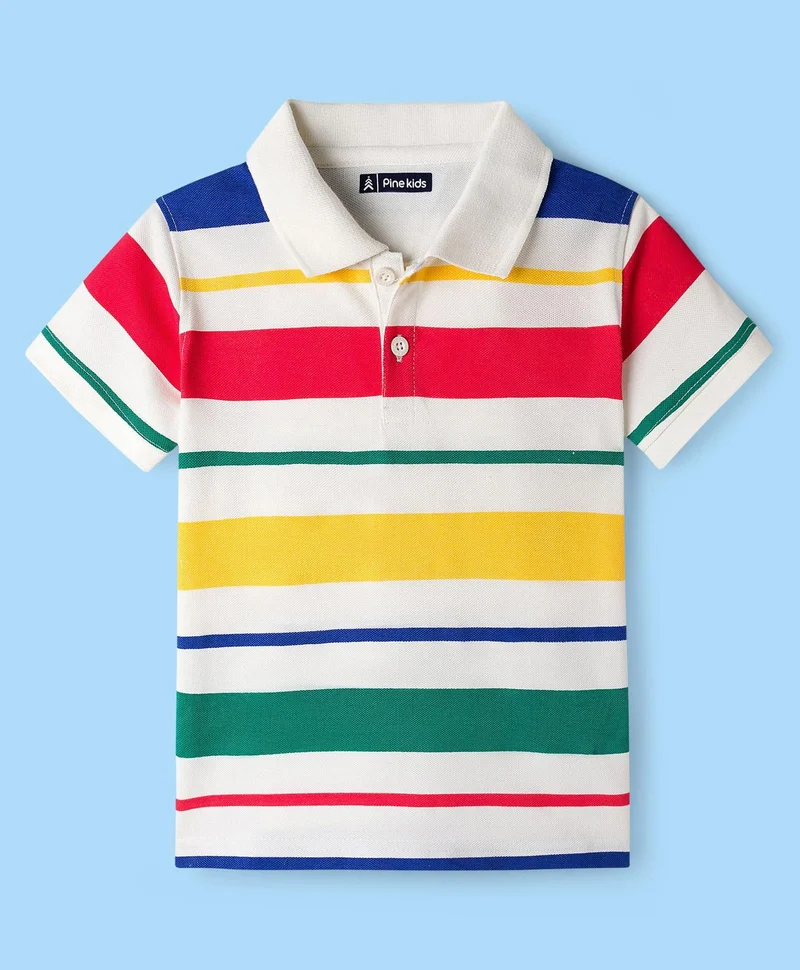 Pine Kids Pine Kids Knit Half Sleeves T-Shirt with Stripes - Multi Color