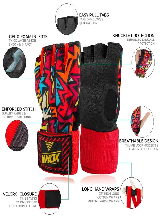 WYOX Hand Wraps Boxing Inner Gloves - Gel Elasticated Padded Bandages Under Mitts Long Wrist Support for MMA Muay Thai Kickboxing Martial Arts Training | Fist Protector (Passionate Picasso, S / M) - Image 2