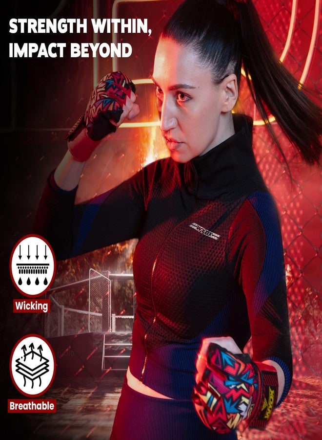 WYOX Hand Wraps Boxing Inner Gloves - Gel Elasticated Padded Bandages Under Mitts Long Wrist Support for MMA Muay Thai Kickboxing Martial Arts Training | Fist Protector (Passionate Picasso, S / M) - Image 4