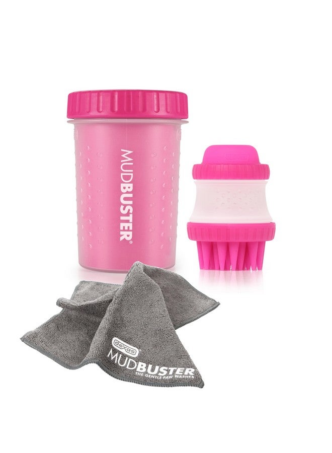 Dexas Dexas MudBuster Portable Pet Cleaning Kit with Dog Paw Washer, Pet Bathing Brush, Microfiber Towel, Medium, Pink - Image 1