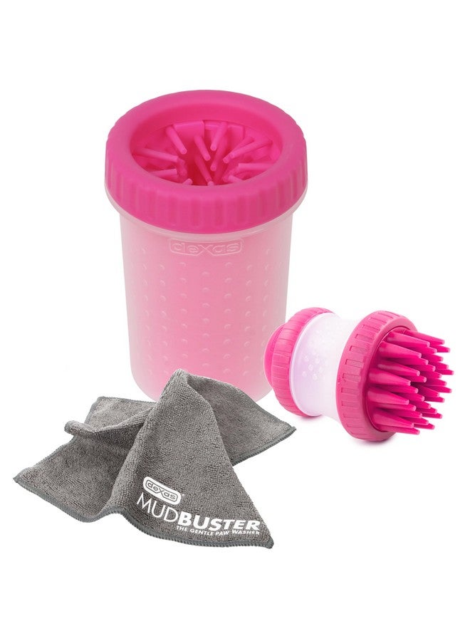 Dexas Dexas MudBuster Portable Pet Cleaning Kit with Dog Paw Washer, Pet Bathing Brush, Microfiber Towel, Medium, Pink - Image 2