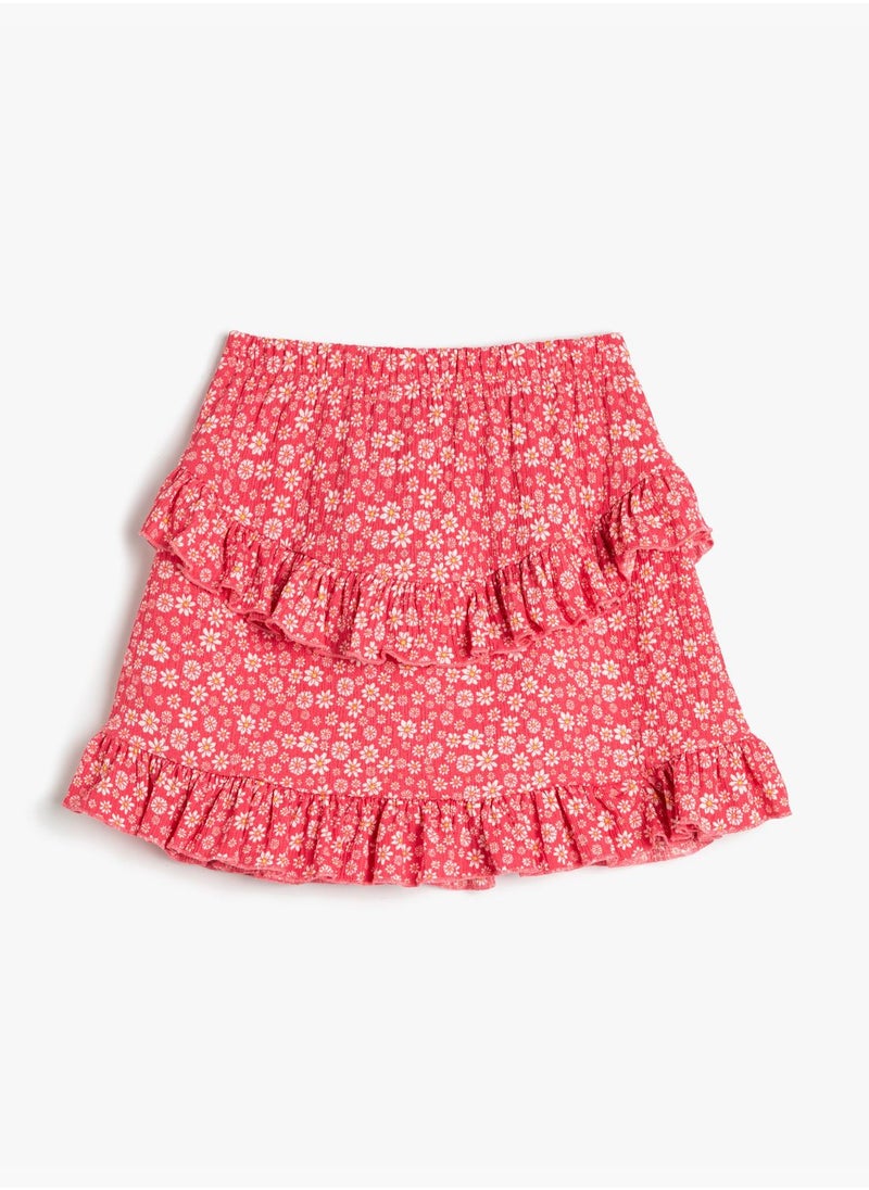 KOTON Flower Printed Skirt Ruffle Tiered Elastic Waistband  - Image 2
