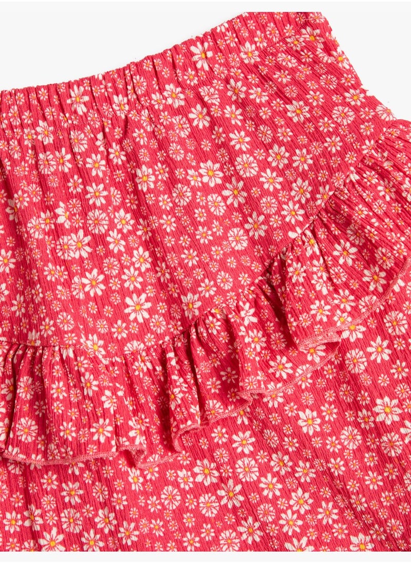 KOTON Flower Printed Skirt Ruffle Tiered Elastic Waistband  - Image 3