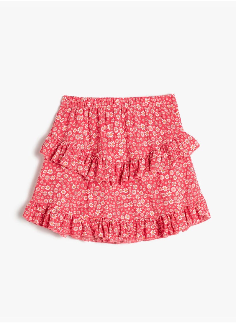 KOTON Flower Printed Skirt Ruffle Tiered Elastic Waistband  - Image 1