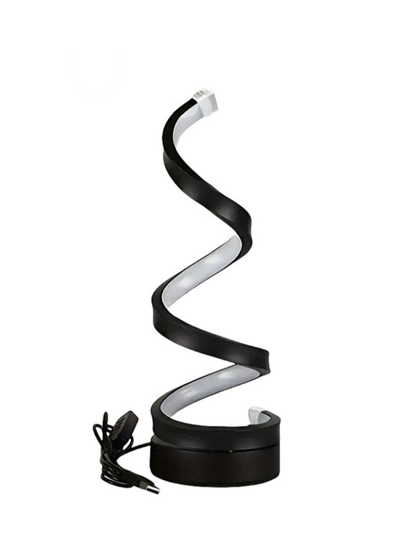 Classic Spiral Led Table Lamp, 3-Color Temperature Dimmable Metal Bedside Lamp with Touch Controller, Home Living Room and Office USB Charging Decorative Light Modern Table Light Black