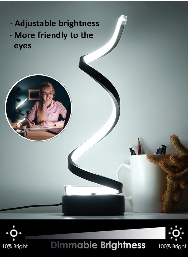 Classic Spiral Led Table Lamp, 3-Color Temperature Dimmable Metal Bedside Lamp with Touch Controller, Home Living Room and Office USB Charging Decorative Light Modern Table Light Black