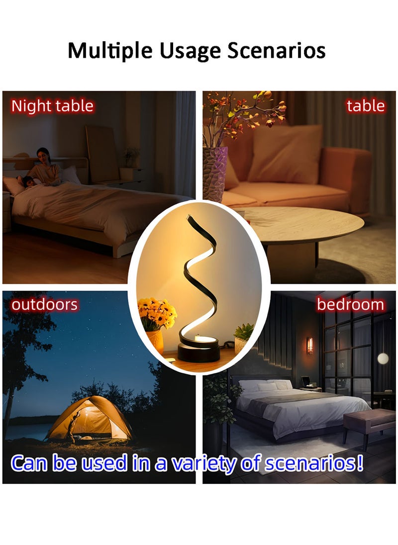 Classic Spiral Led Table Lamp, 3-Color Temperature Dimmable Metal Bedside Lamp with Touch Controller, Home Living Room and Office USB Charging Decorative Light Modern Table Light Black