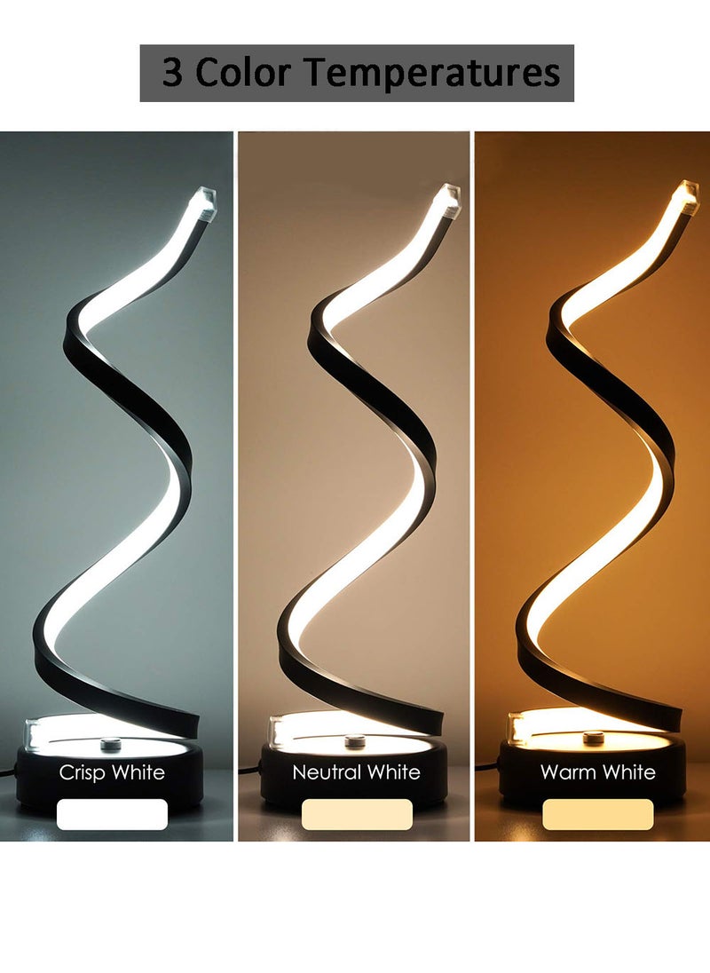Classic Spiral Led Table Lamp, 3-Color Temperature Dimmable Metal Bedside Lamp with Touch Controller, Home Living Room and Office USB Charging Decorative Light Modern Table Light Black