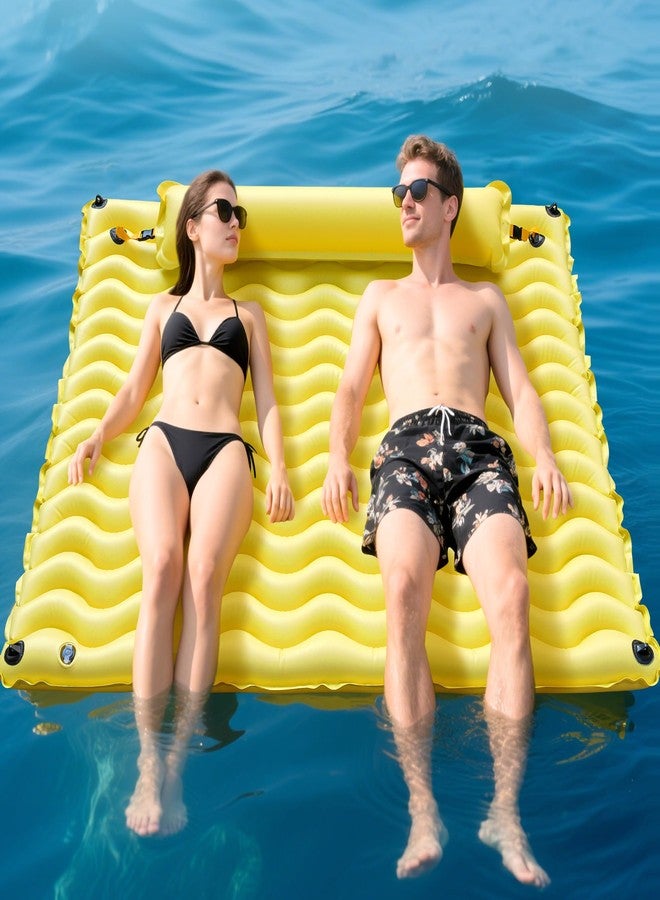 Pafolo Inflatable Floating Mat/Raft/Dock/Platform, Float with Non-Slip Wave Pattern and Dual Headrest, Multi-Person Water Floating for Pool, Beach, Lake, River, and Ocean Fun - Image 1