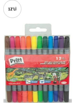 Pritt 12 Pcs Double-Ended Felt Tip Pen - 12 Colors 