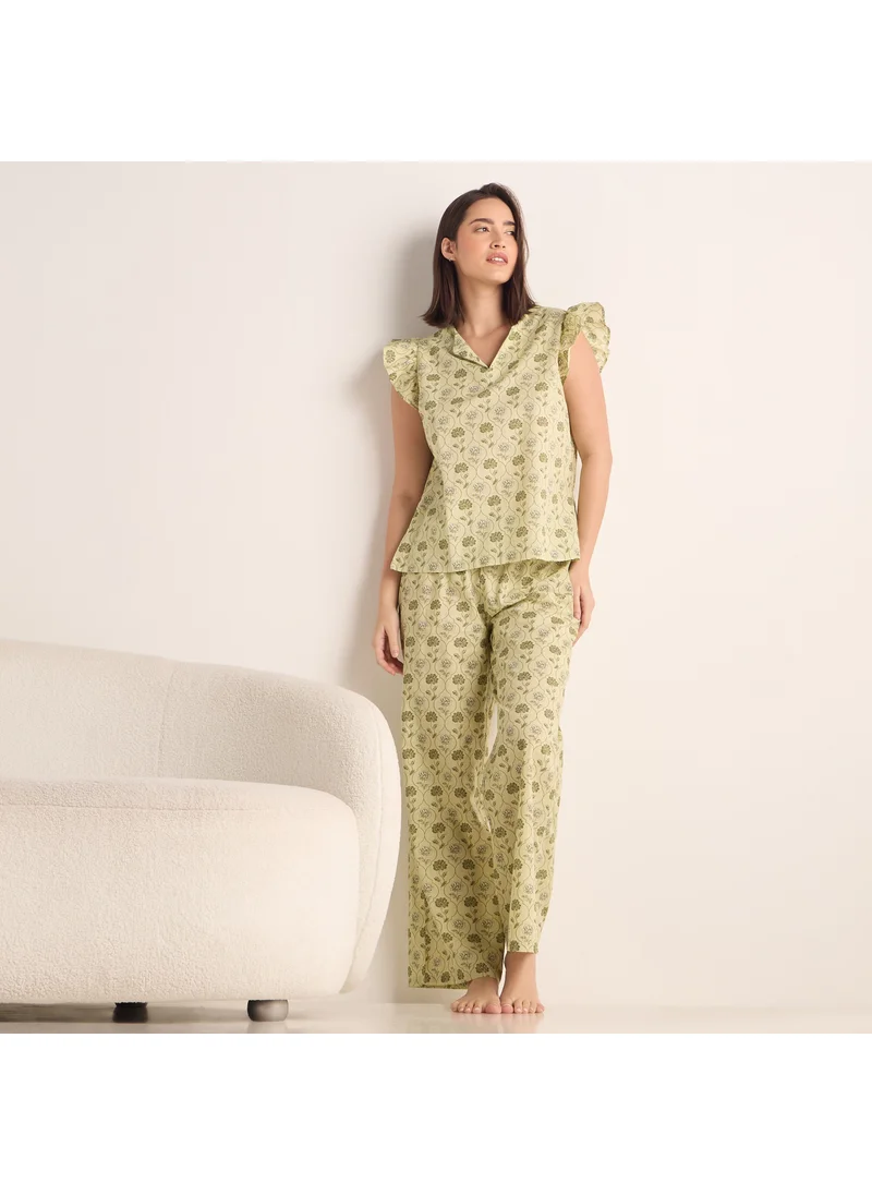 سبلاش فيڤ Printed Ruffle Sleeves Top and Pyjama Set