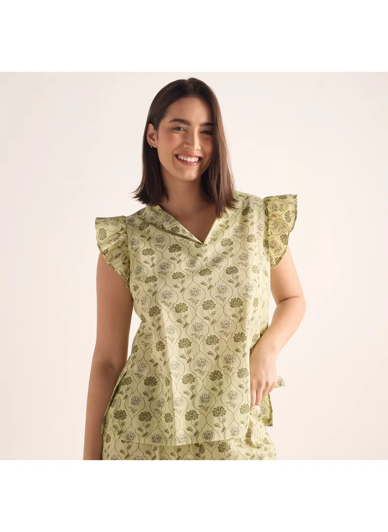 سبلاش فيڤ Printed Ruffle Sleeves Top and Pyjama Set